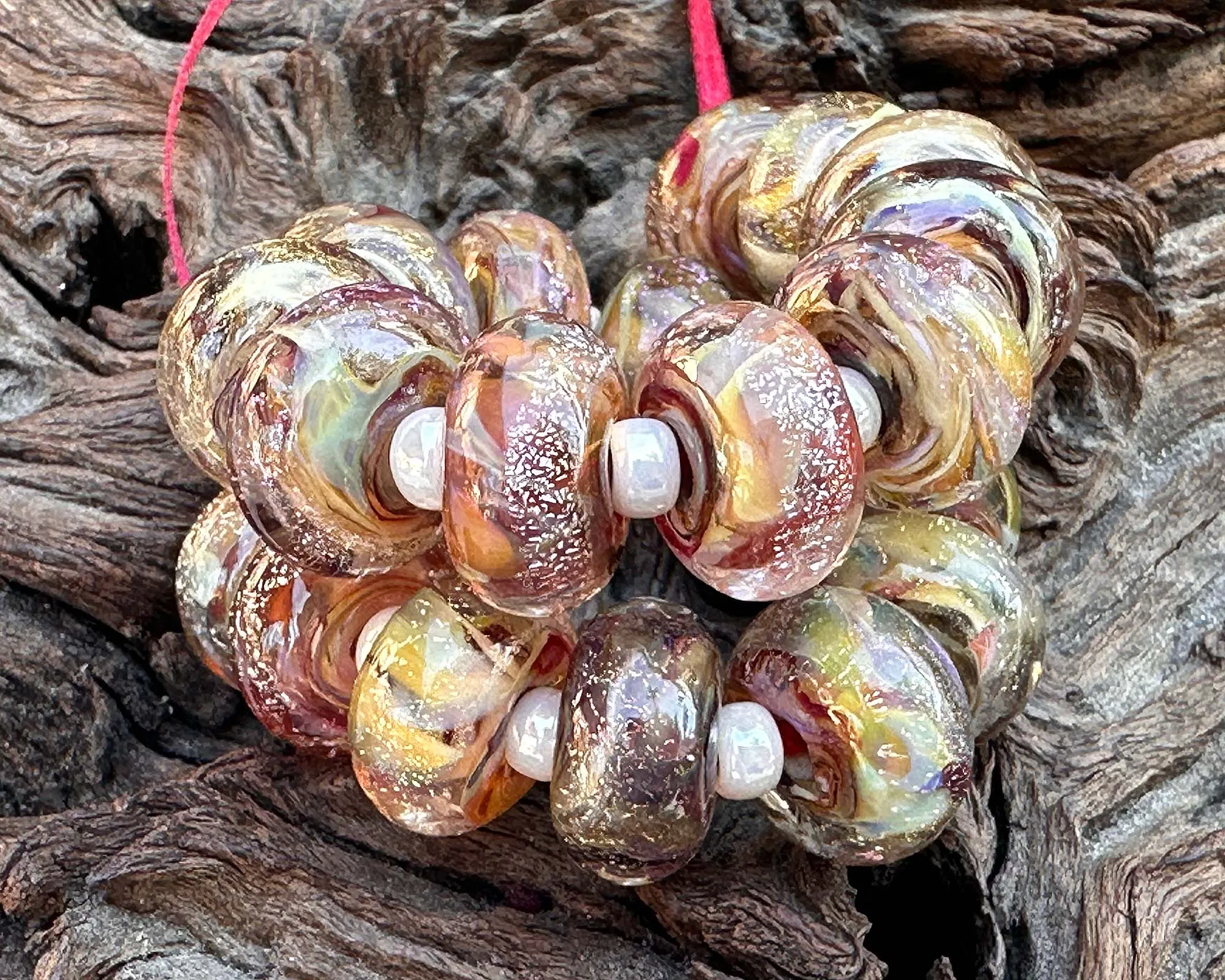 MTO Strawberry Brown Dichroic Lampwork Beads