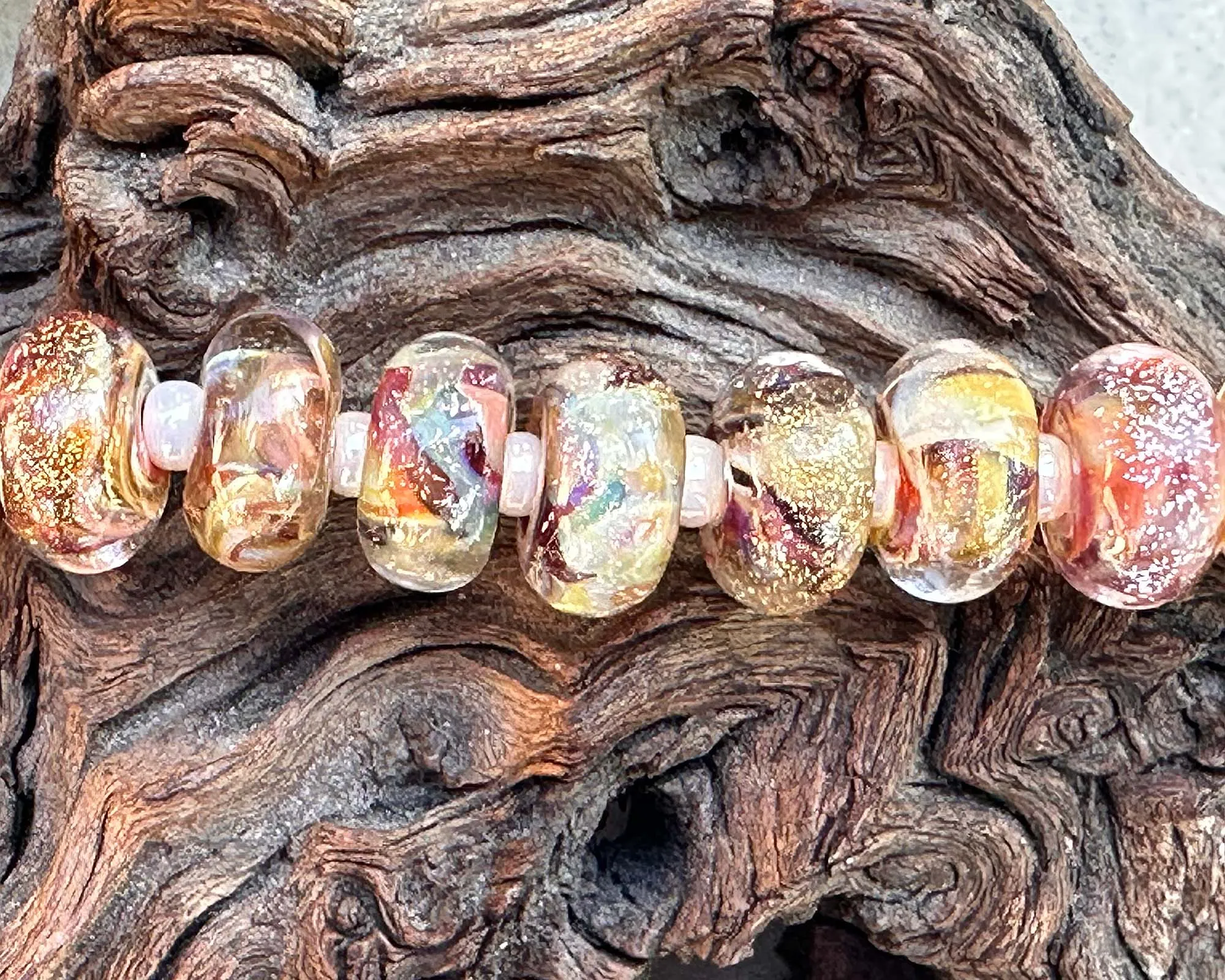 MTO Strawberry Brown Dichroic Lampwork Beads