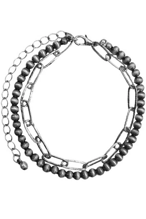 Multi Strand Silver Pearl Chain Bracelet