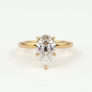 Pear Shape Pave Diamond Hidden Halo, Gold Band