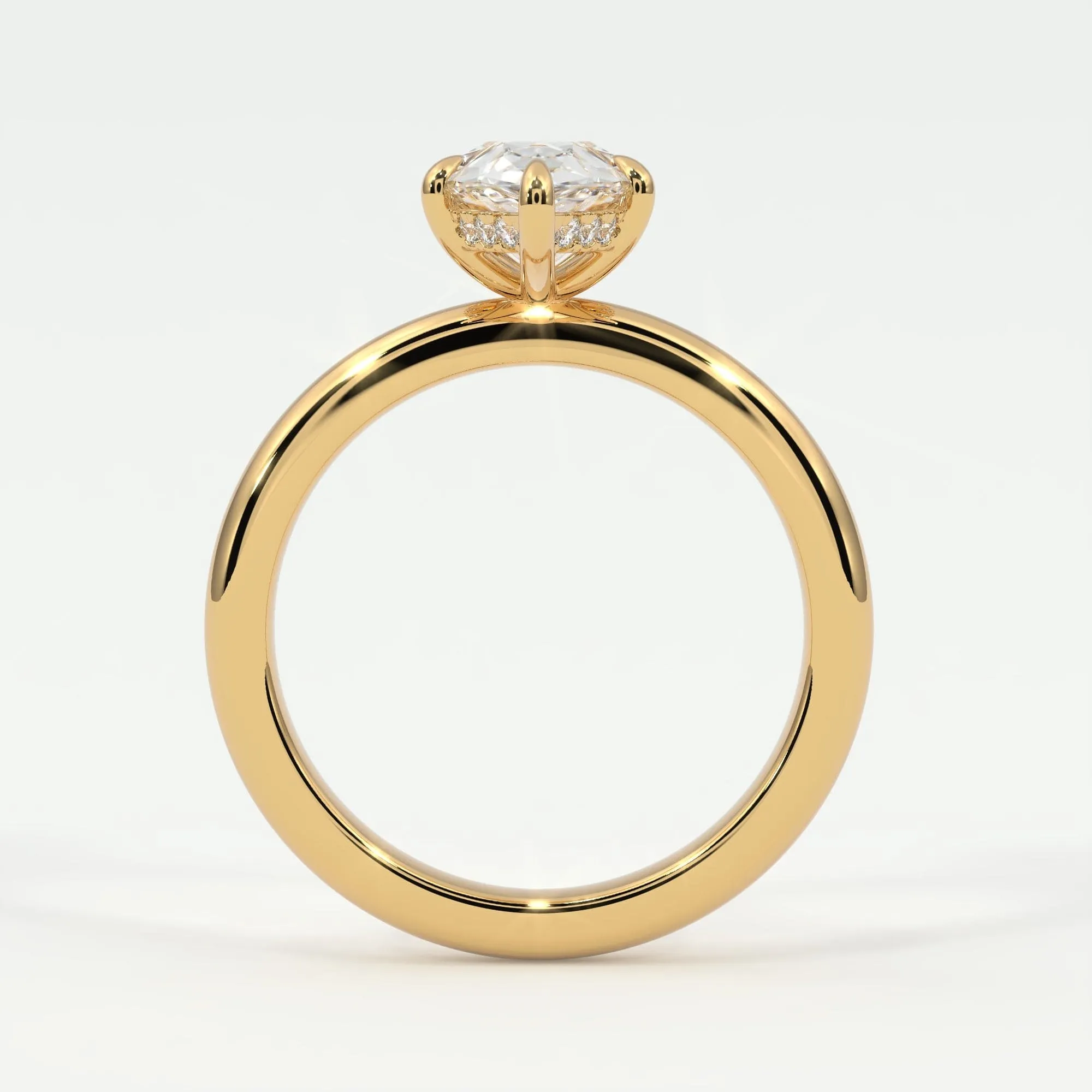 Pear Shape Pave Diamond Hidden Halo, Gold Band