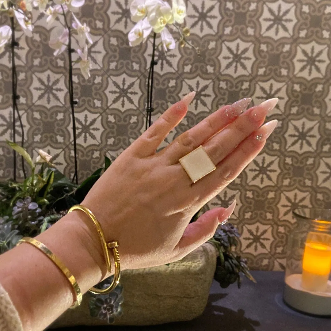 Pearlescent Ivory Square Ring