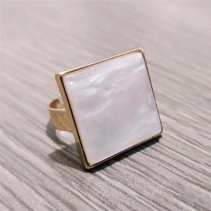 Pearlescent Ivory Square Ring