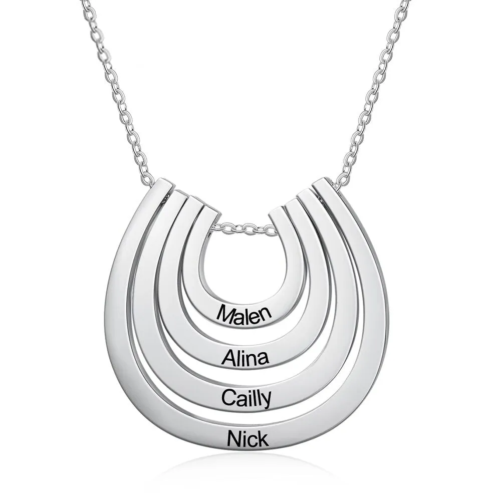 Personalized 4 Names Engraved Horseshoe Pendant