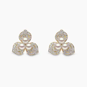 Petal 18K Gold Pearl and Diamond Blossom Earrings