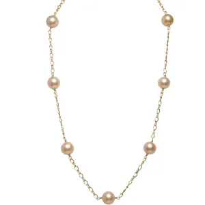 Pink Pearl Tin Cup Necklace | AAA Natural Pink Round Freshwater Cultured