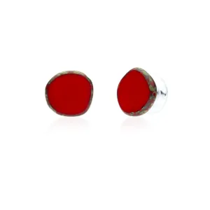 Red Circle Glass Beaded Small Stud Earrings