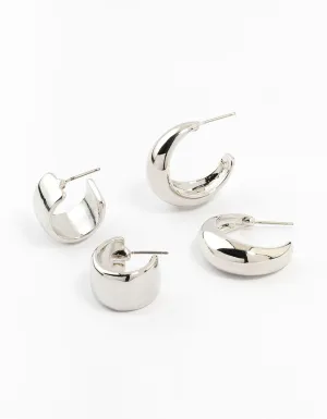 Rhodium Mixed Shape Hoop Earrings 2-Pack