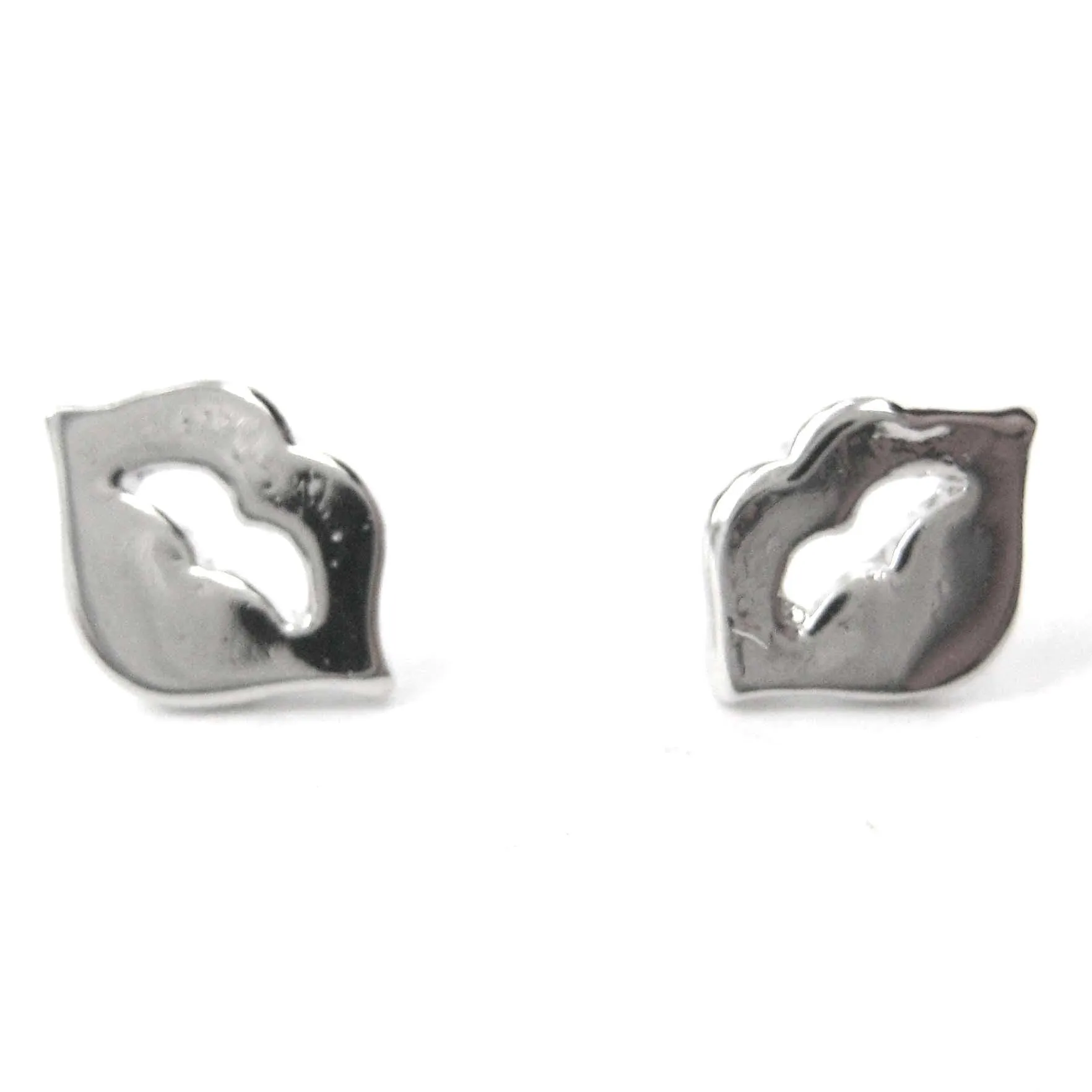 Rolling Stones Lips and Tongue Shaped Stud Earrings in Silver