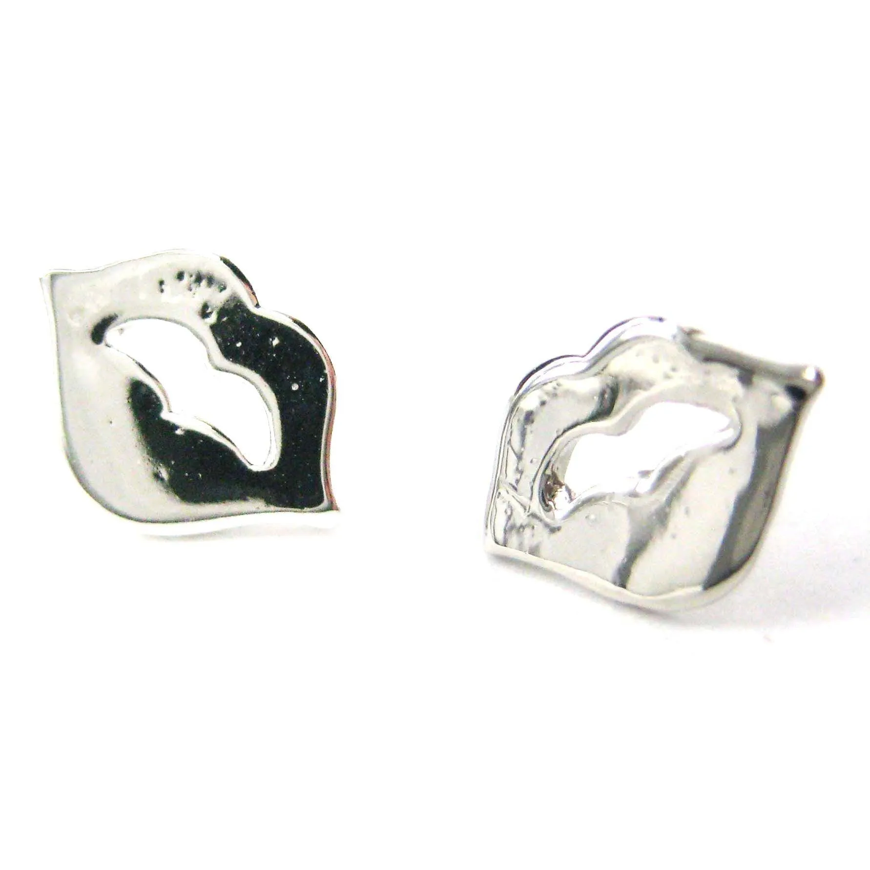 Rolling Stones Lips and Tongue Shaped Stud Earrings in Silver