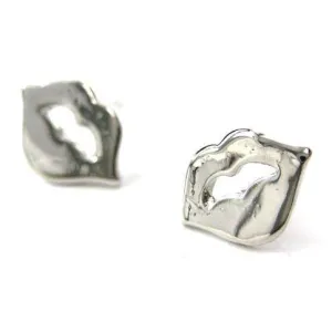 Rolling Stones Lips and Tongue Shaped Stud Earrings in Silver