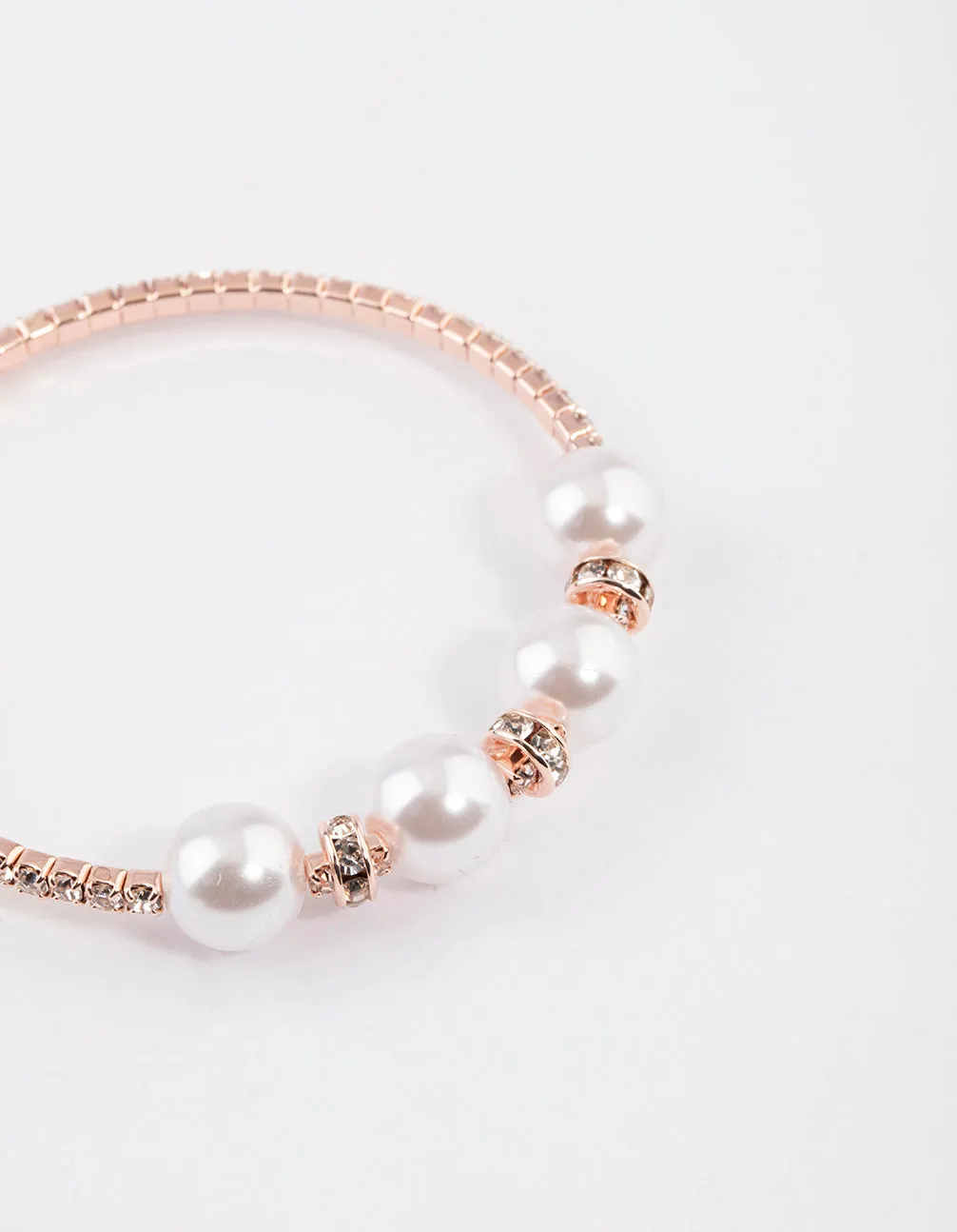 Rose Gold Pearl Diamante Bangle