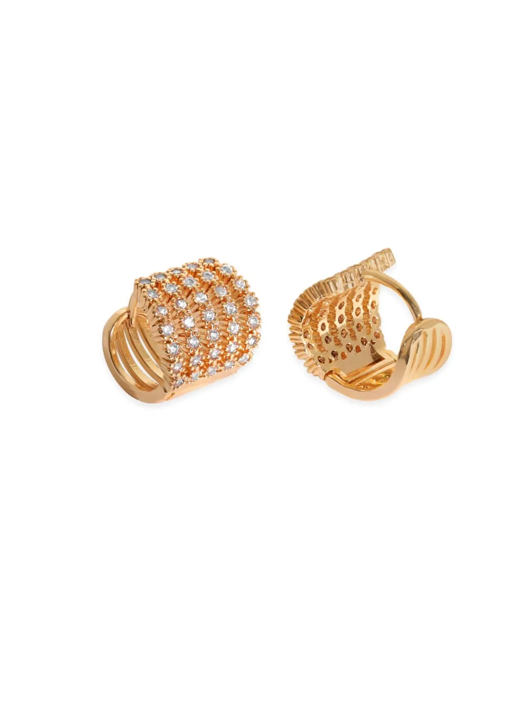 Rubans Voguish Gold Plated Layered Zirconia Studded Hoop Earrings