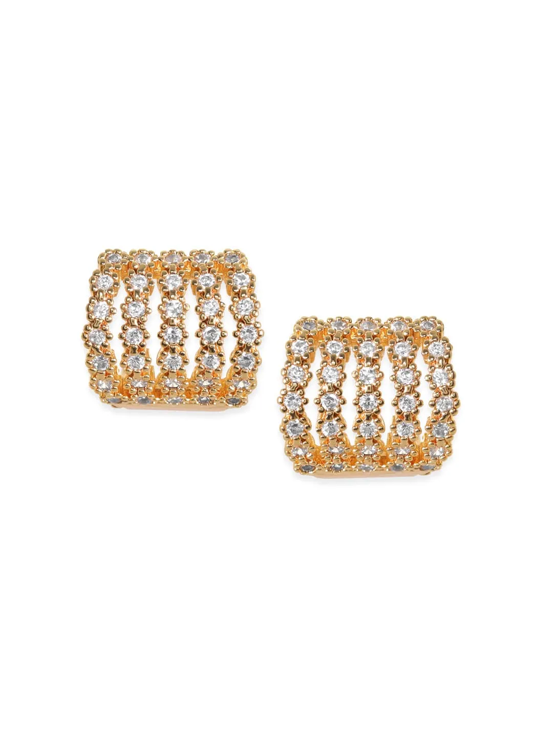 Rubans Voguish Gold Plated Layered Zirconia Studded Hoop Earrings