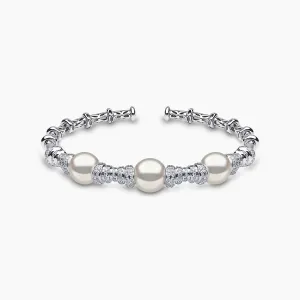 Starlight 18K Gold Freshwater Pearl and Diamond Bangle