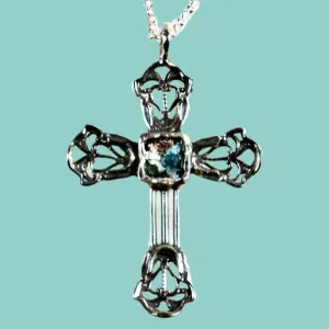 Sterling Silver cross with Roman Glass, Silver Cross for woman with Roman Glass