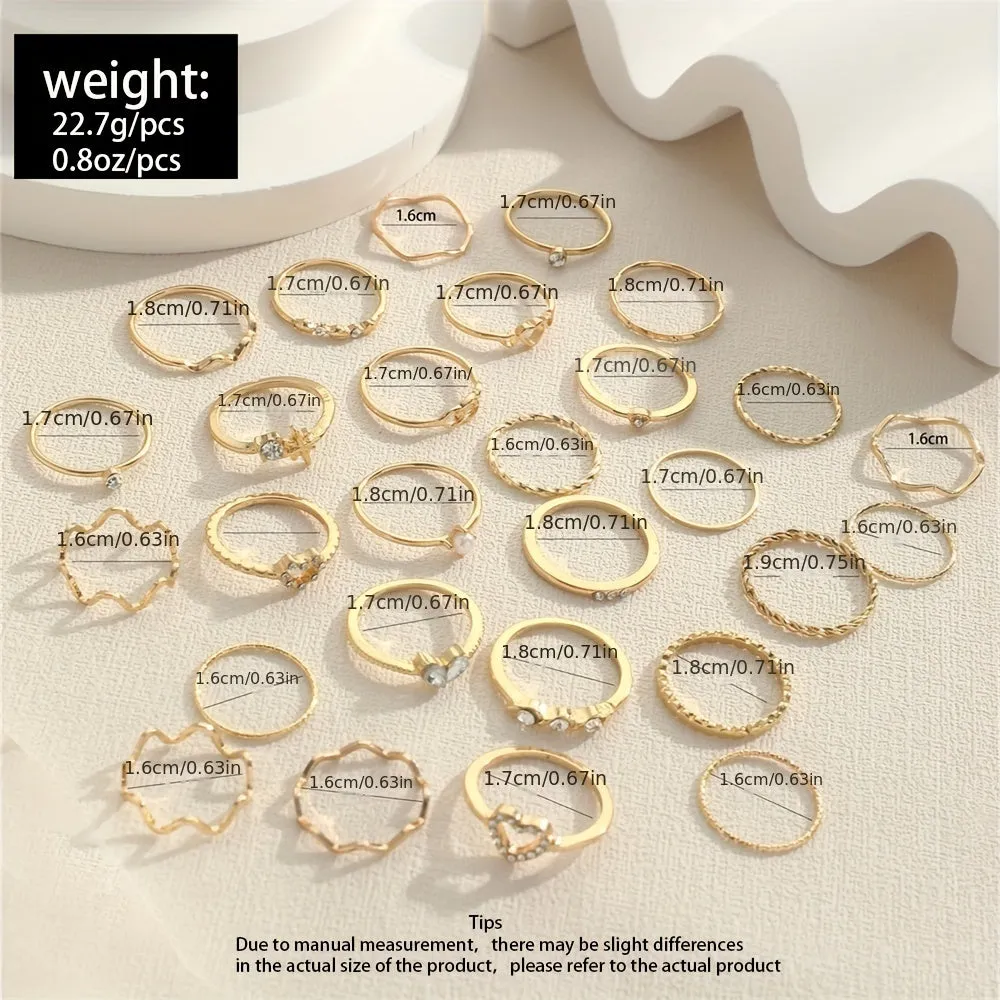 Stunning Y2K Stacking Rings Rhinestone Heart Mix  Match