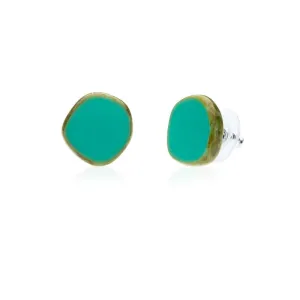 Turquoise Circle Glass Beaded Small Stud Earrings