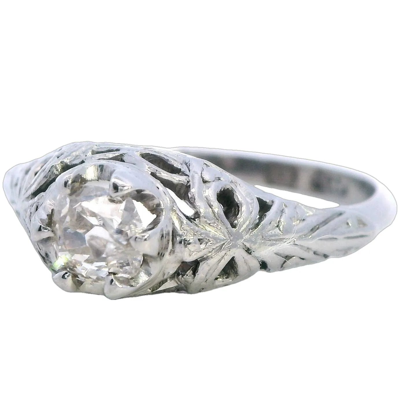 Valentine Charm: 18ct White Gold Ring With Old Mine Cut Diamond Romantic Heirloom