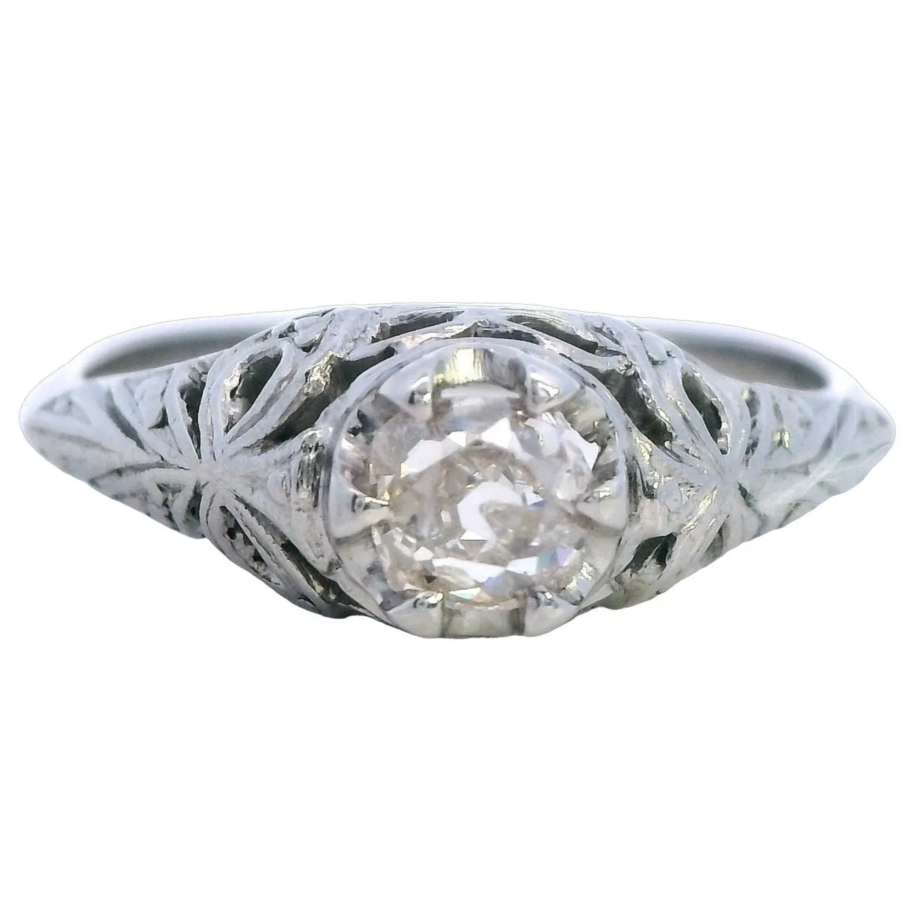 Valentine Charm: 18ct White Gold Ring With Old Mine Cut Diamond Romantic Heirloom