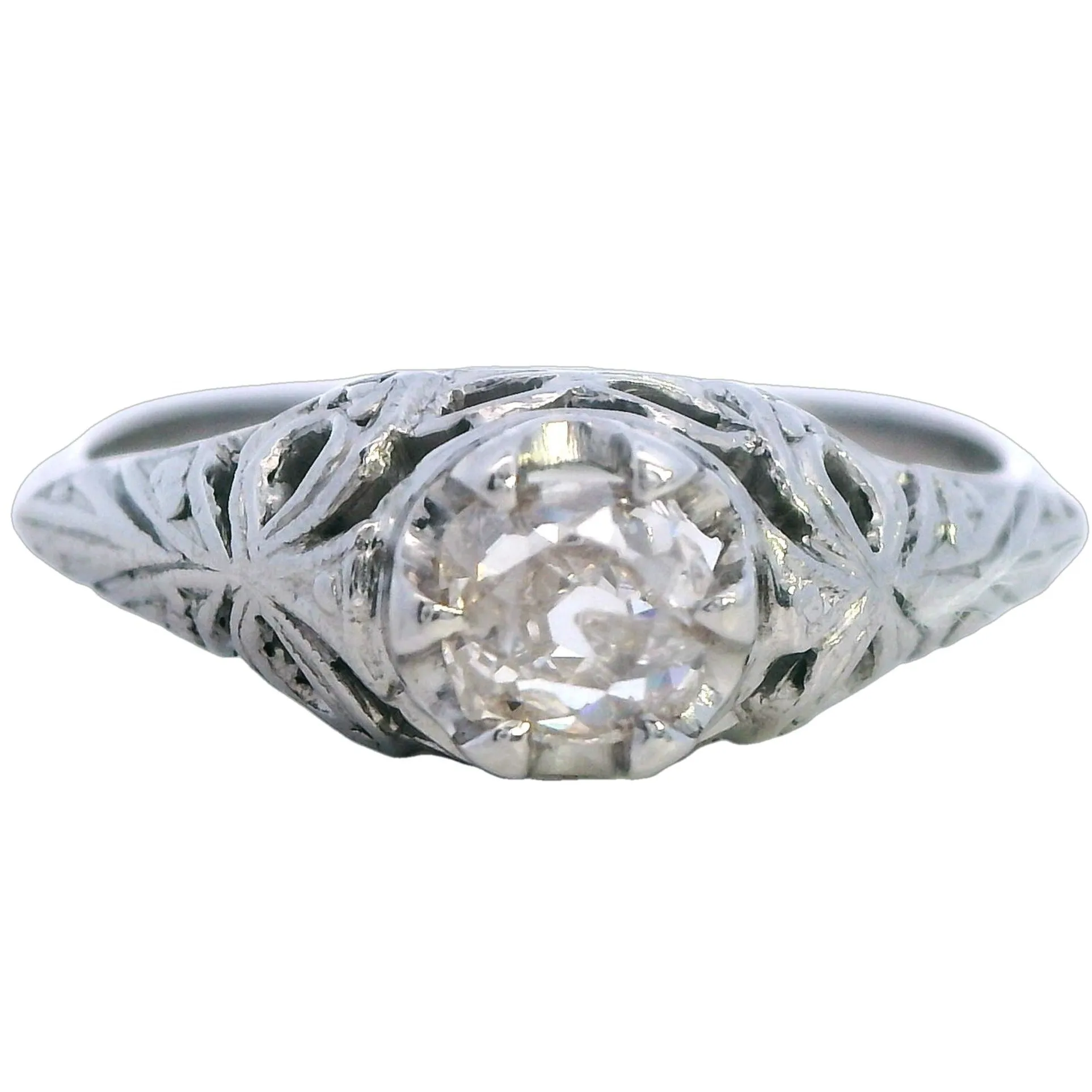 Valentine Charm: 18ct White Gold Ring With Old Mine Cut Diamond Romantic Heirloom