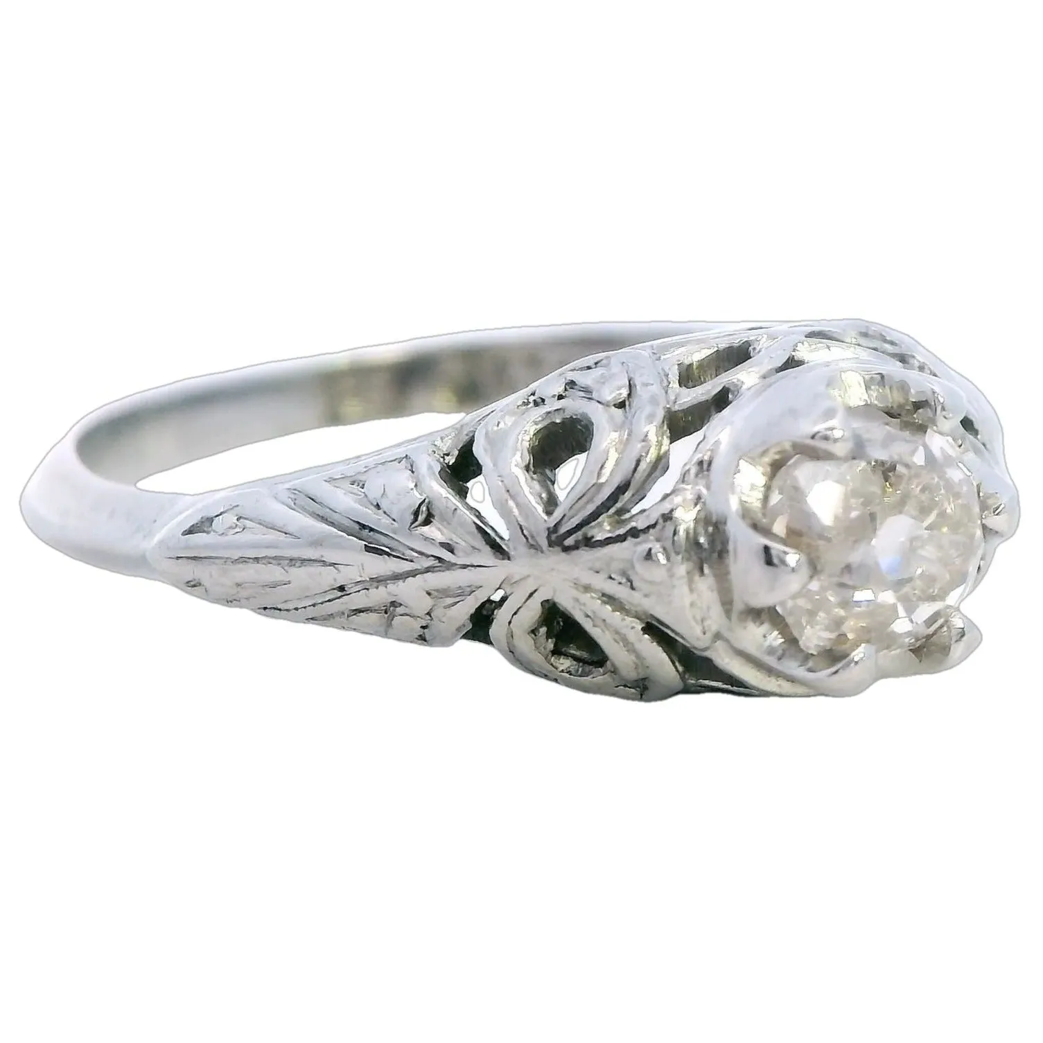 Valentine Charm: 18ct White Gold Ring With Old Mine Cut Diamond Romantic Heirloom