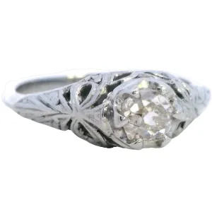 Valentine Charm: 18ct White Gold Ring With Old Mine Cut Diamond Romantic Heirloom