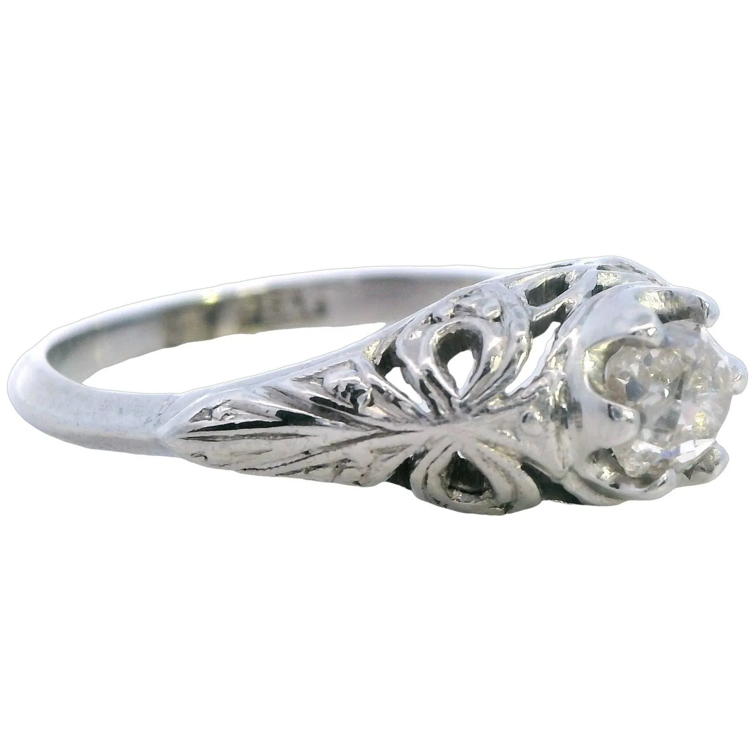 Valentine Charm: 18ct White Gold Ring With Old Mine Cut Diamond Romantic Heirloom