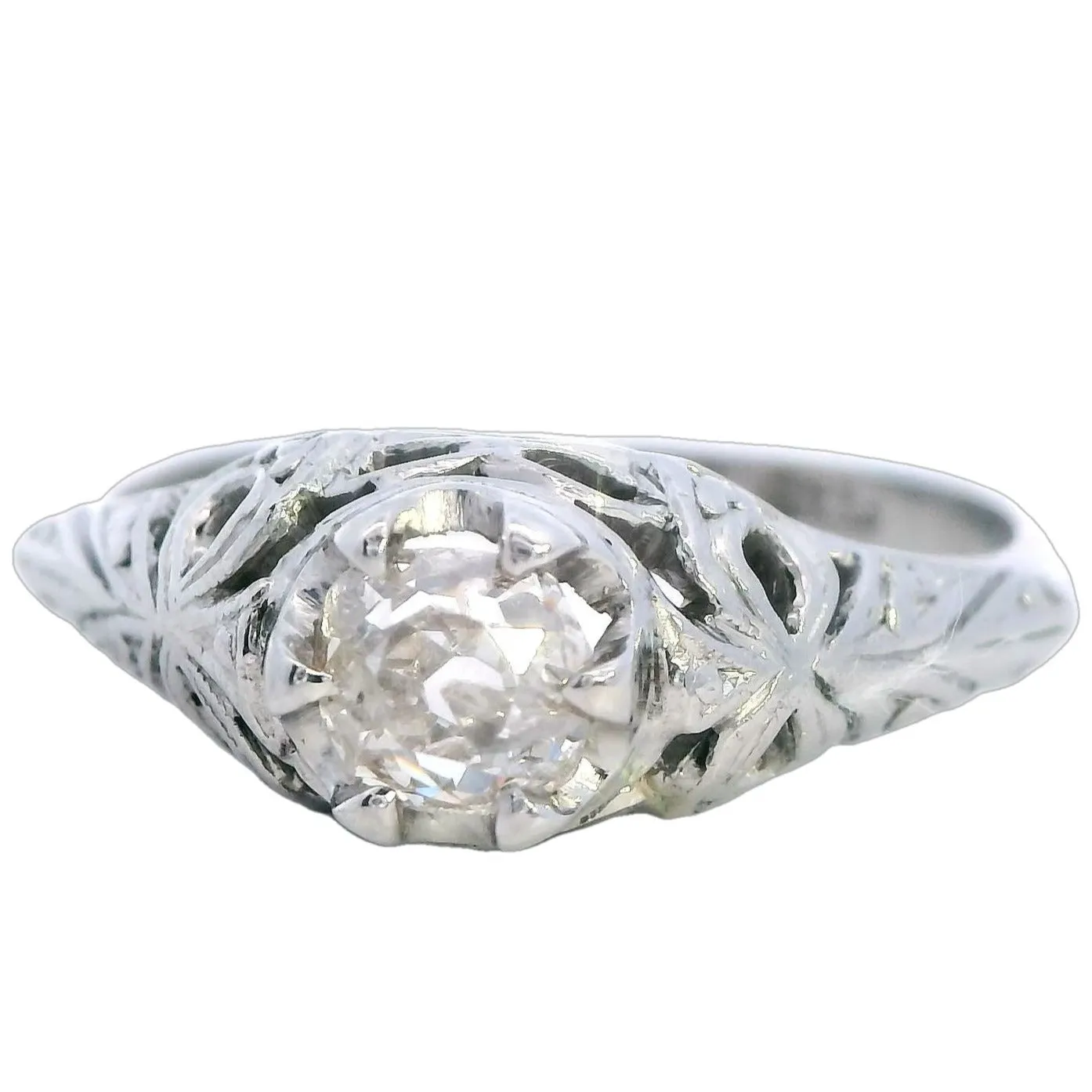 Valentine Charm: 18ct White Gold Ring With Old Mine Cut Diamond Romantic Heirloom