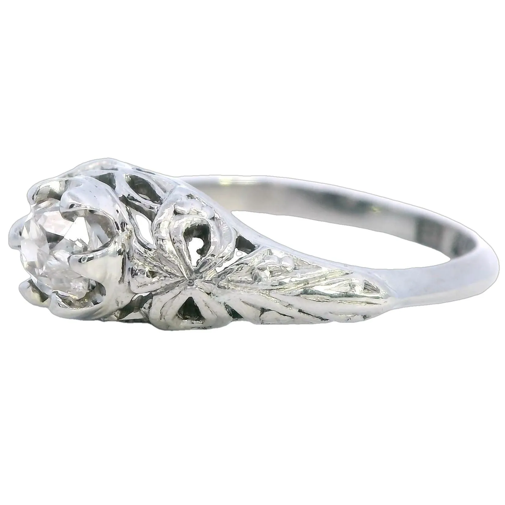 Valentine Charm: 18ct White Gold Ring With Old Mine Cut Diamond Romantic Heirloom