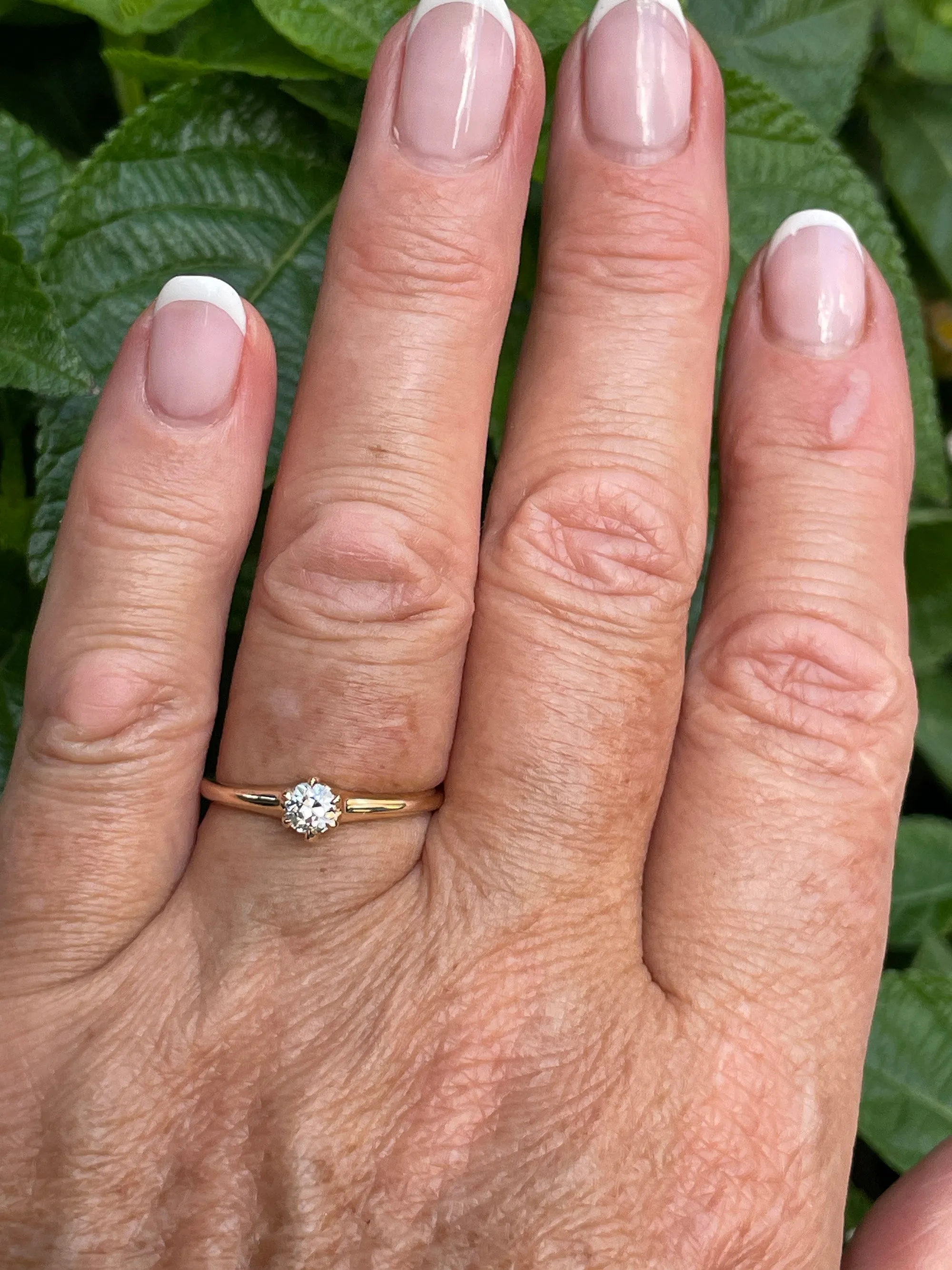 Victorian CIRCA 1890 Antique 0.26ct Old European Diamond Solitaire Engagement 14k Rose Gold Ring