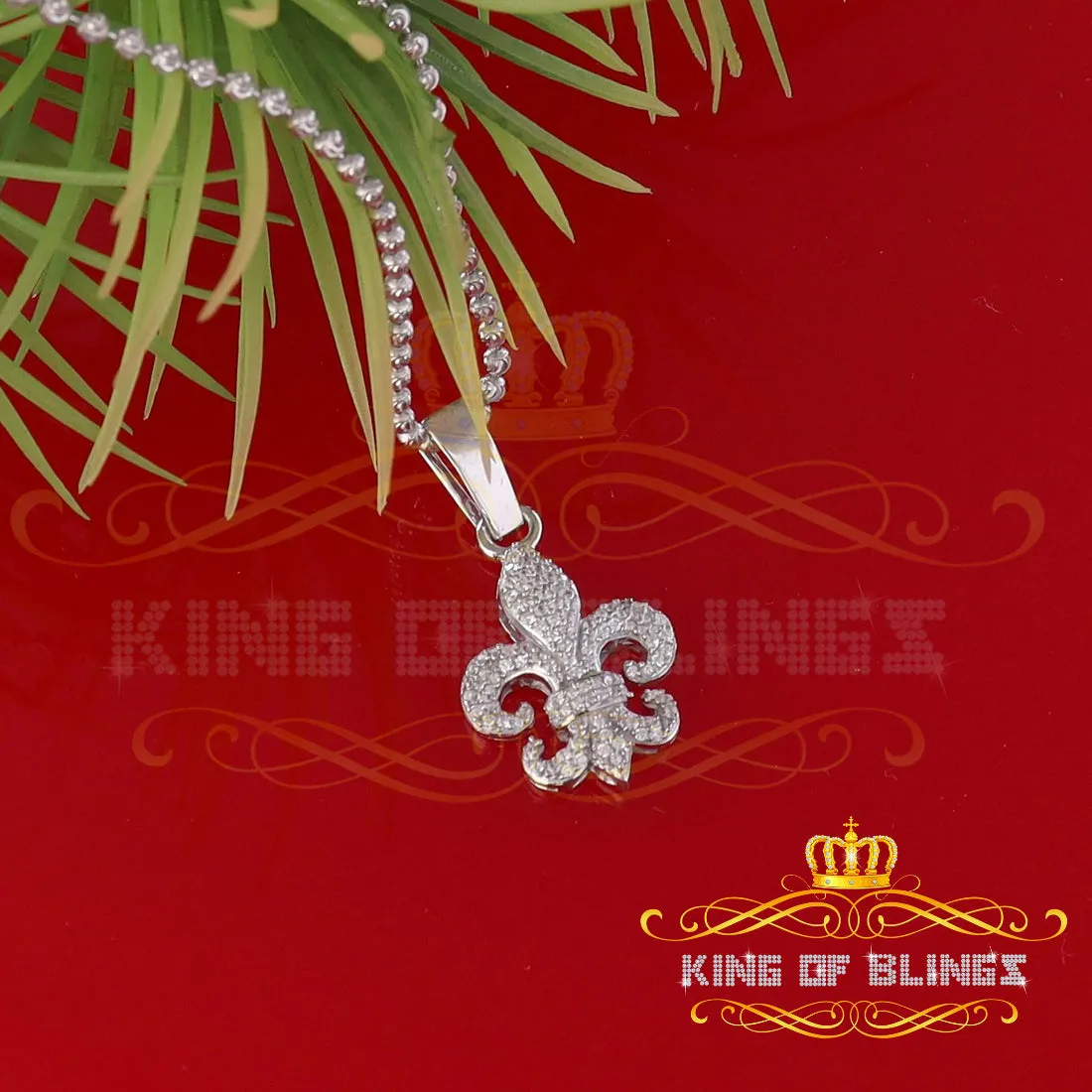 White Fleur de Lis Shape Sterling Silver Pendant with 0.88ct Cubic Zirconia